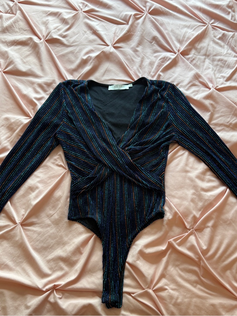 Black Long-Sleeve Sparkle Striped One-Piece Bodysuit